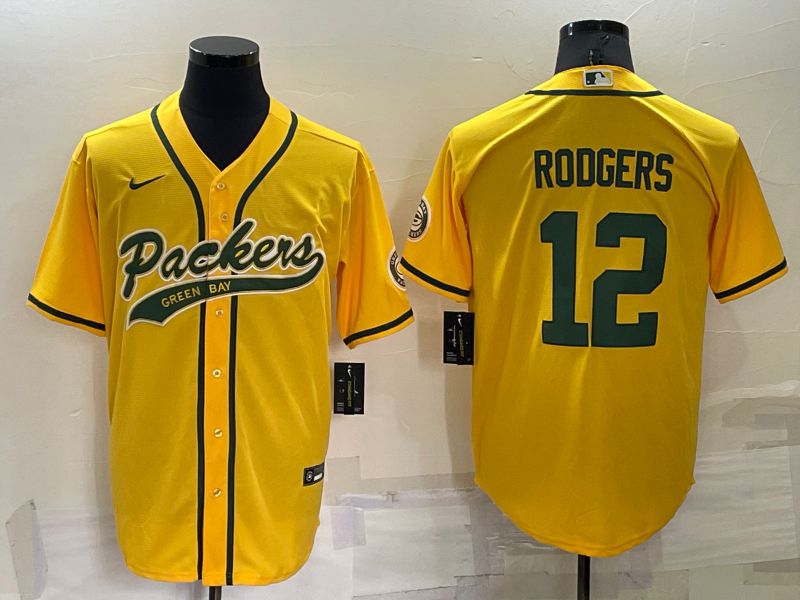 Men Green Bay Packers #12 Rodgers Yellow 2022 Nike Co branded NFL Jersey